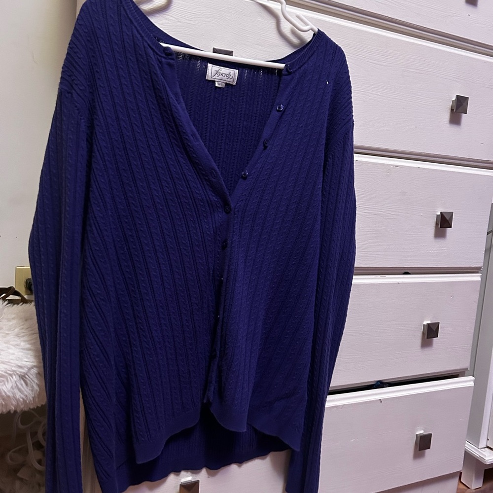 Foxcroft Deep Blue Cardigan Sweater